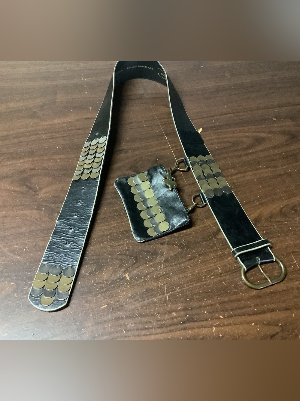 Just Cavallli Brown Leather Belt with Coin Accents and removable pouch